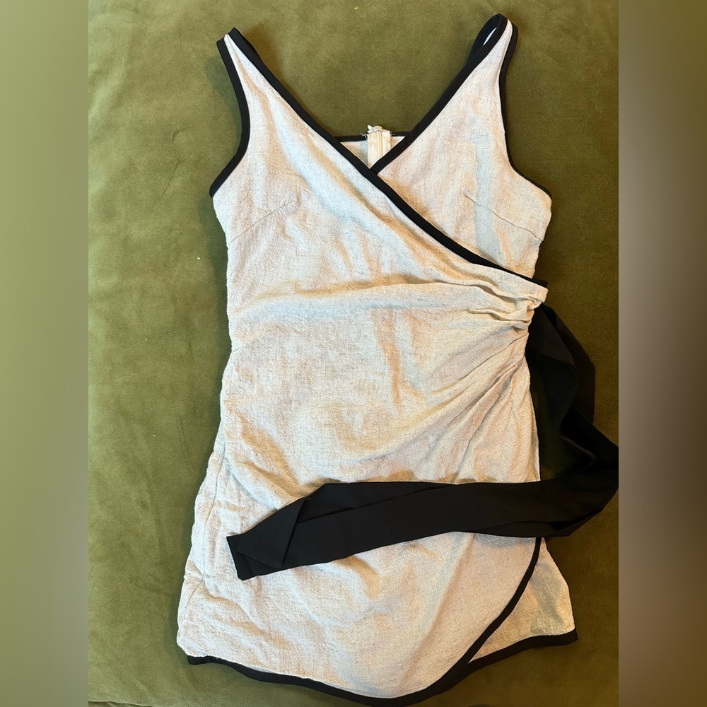 Cream with Black Trim Wrap Style Romper - Picture 4 of 6
